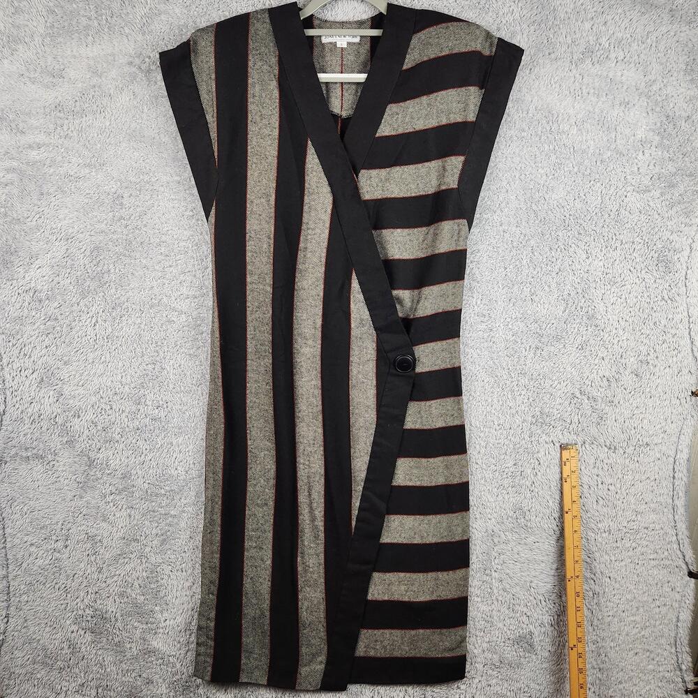 Vintage Jones New York Dress Womens 6 Black Gray Striped Wrap Shift Midi 90s Y2k